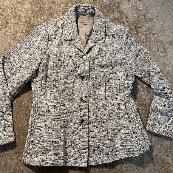 J. Jill Blazer Women's Medium Tweed Tan Buttons Jacket Professional Casual Lined - Picture 1 of 6
